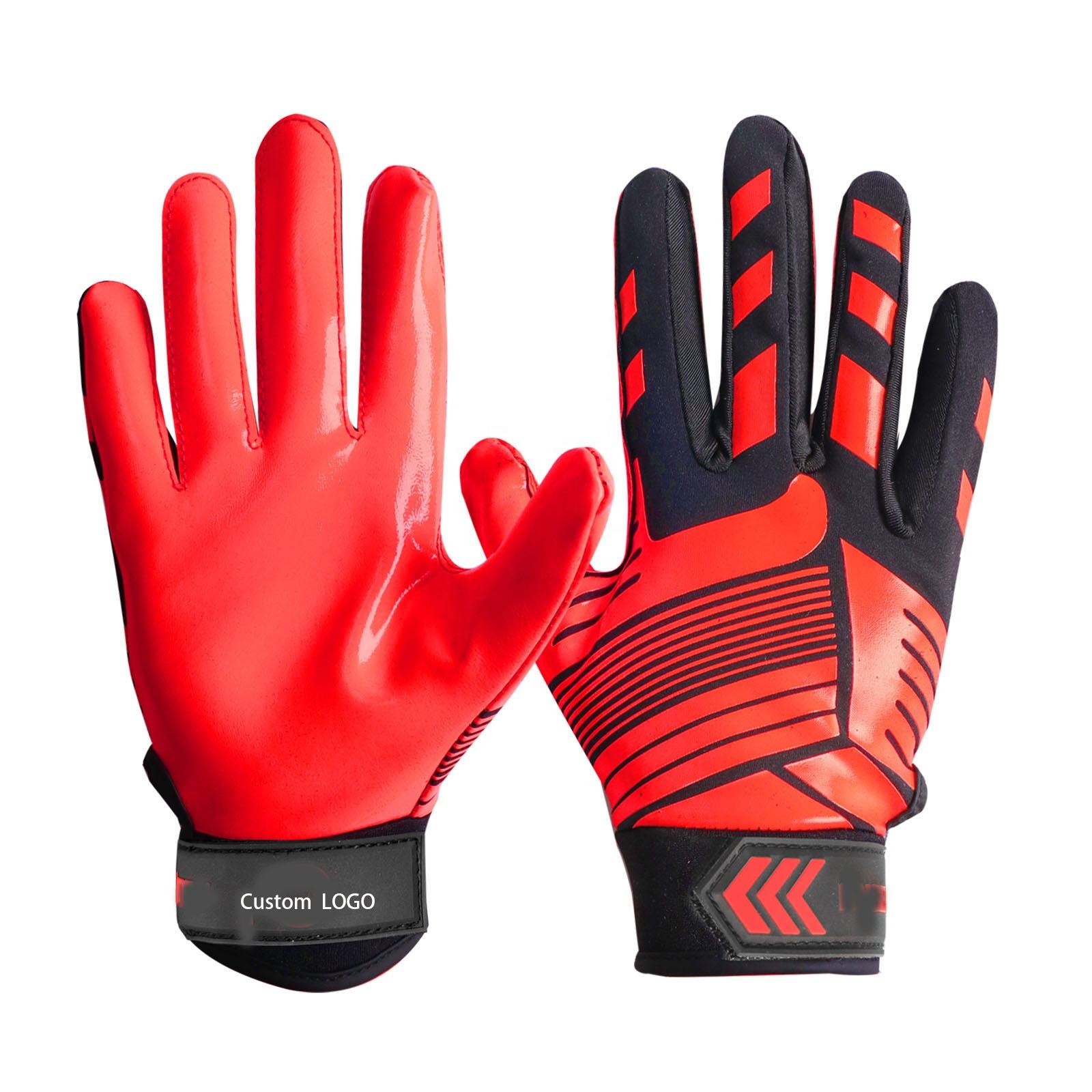 Red Black American Football Gloves - Non-Slip Grip & Durable