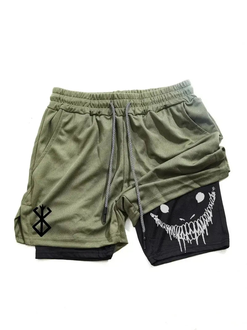 Khaki Green Anime Berserk Sports Shorts High-Performance Activewear FitFints