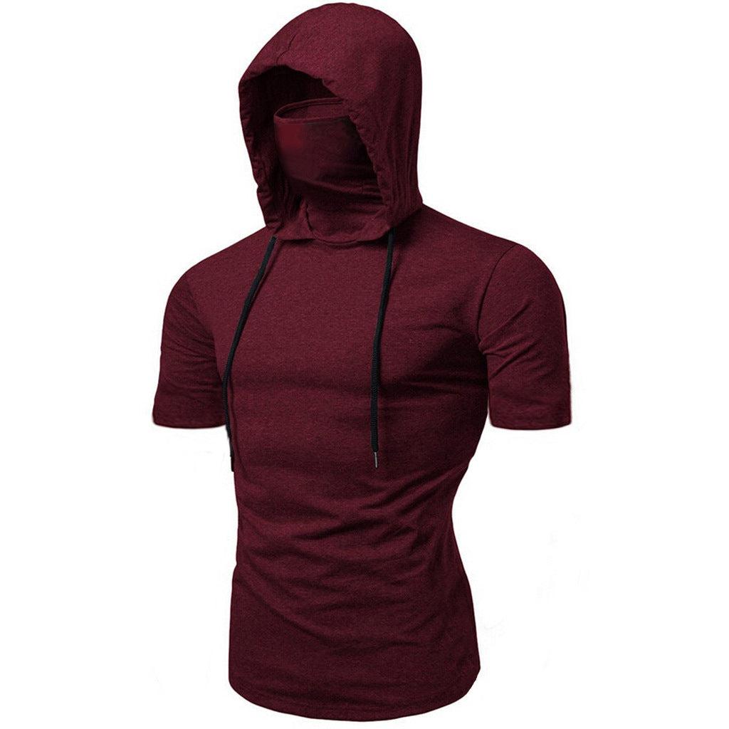 Men's Slim Fit Sport Hoodie with Mask - Burgundy