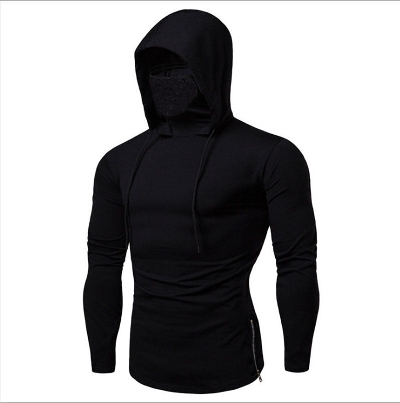 Men's Slim Fit Sport Athletic Hoodie with Mask - Black