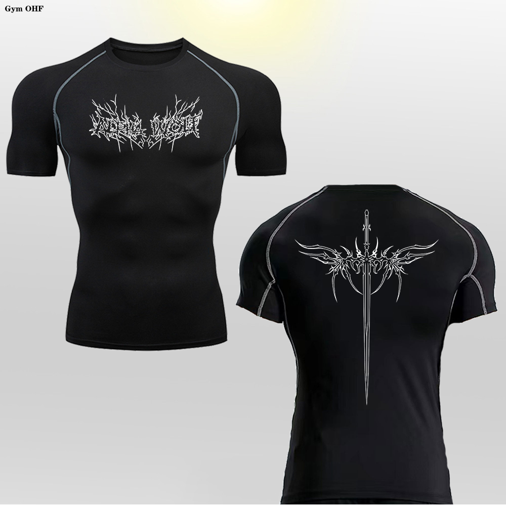 Alpha Wolf Design Black Compression Shirt | Short & Long Sleeve For Men