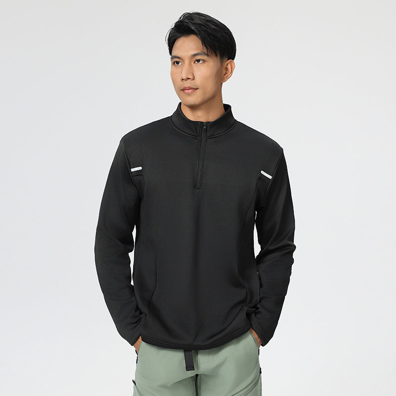 Fleece-Lined Half-Zip Stand Collar Outdoor Running Sports Jacket - Men's Long-Sleeve Training Shirt