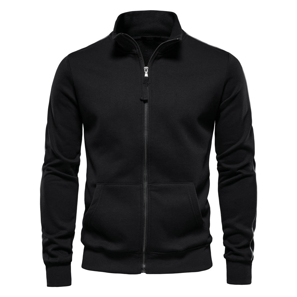 Men's Stand Collar Zipper Long Sleeve Sweatshirt - Versatile Men's Sports Contrast Color Casual Cardigan for Cross-Border Sales