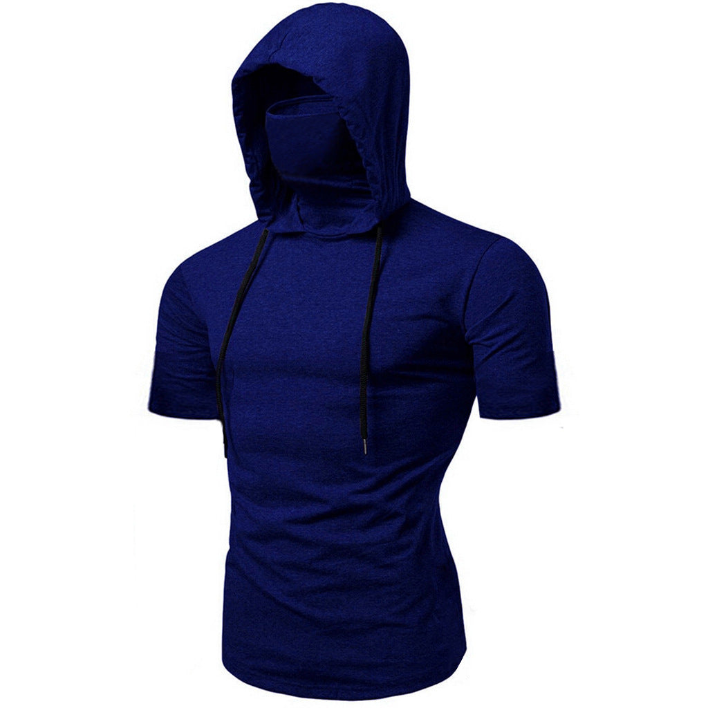 Men's Slim Fit Sport Athletic Hoodie with Mask - Blue