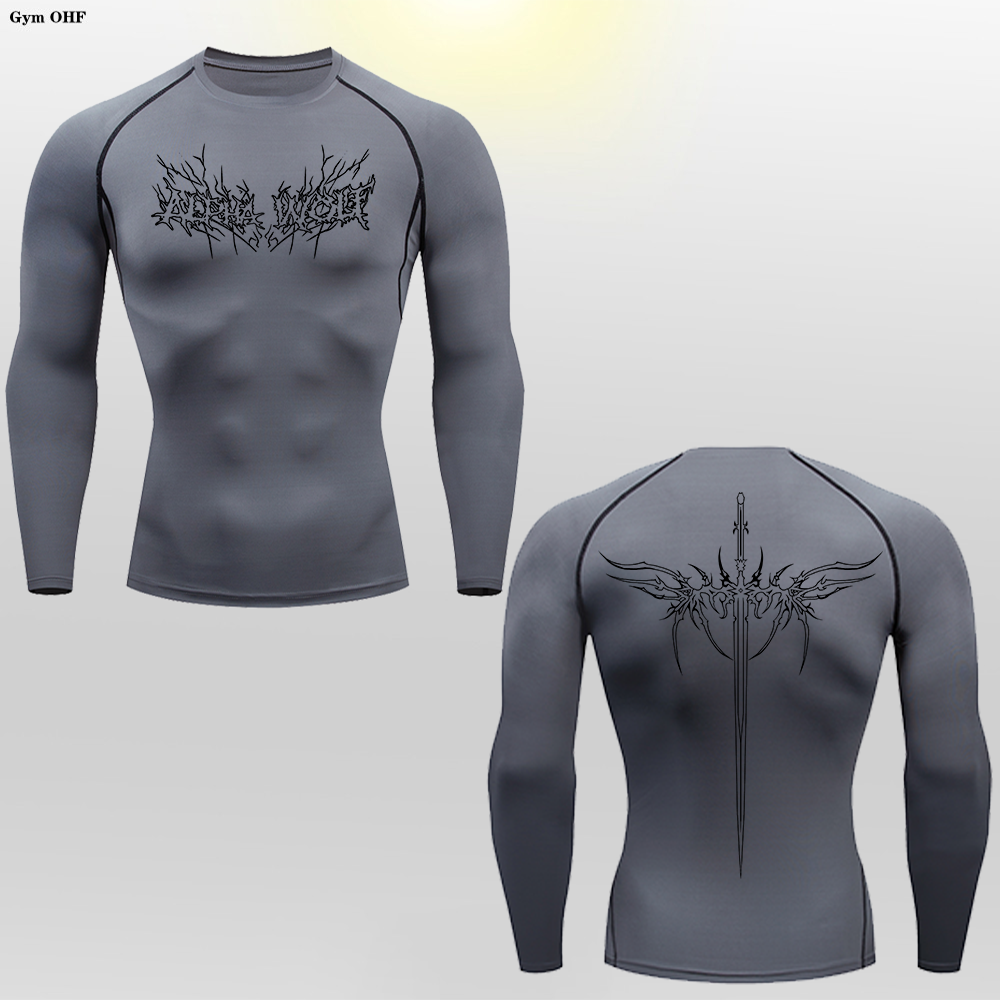 Alpha Wolf Design Gray Compression Shirt | Short & Long Sleeve For Men