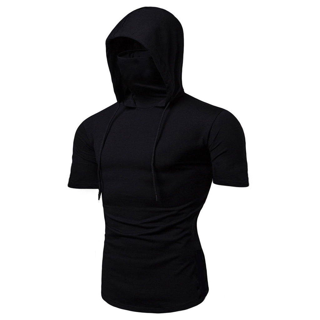 Men's Slim Fit Sport Athletic Hoodie with Mask - Black