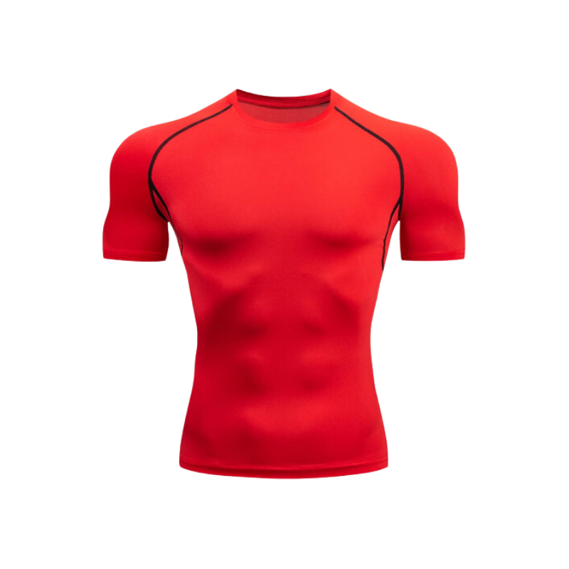 Skeleton Wings Back Print Red Compression Shirt Short Sleeve for Men FitFints