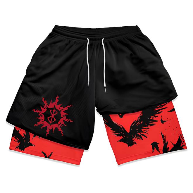 Black and Red Anime Berserk Sports Shorts for Men Model 3 FitFints