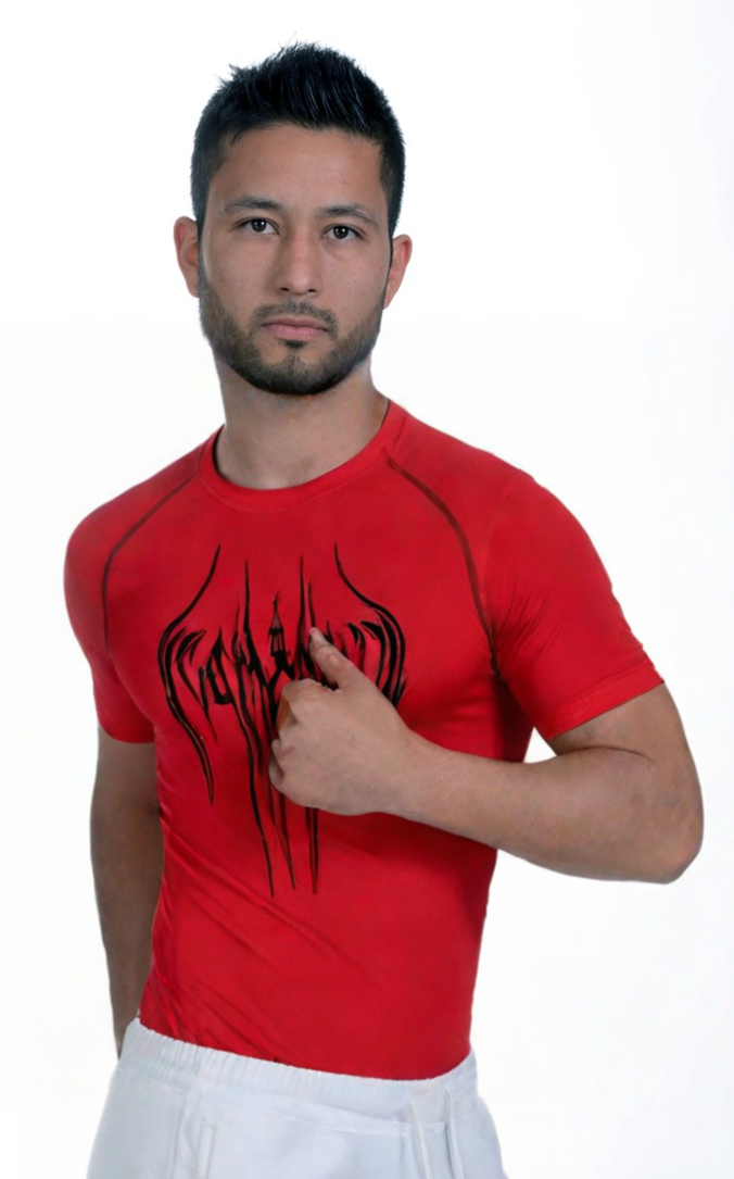 Red Compression Shirt with Black Text Print | High-Performance Activewear FitFints