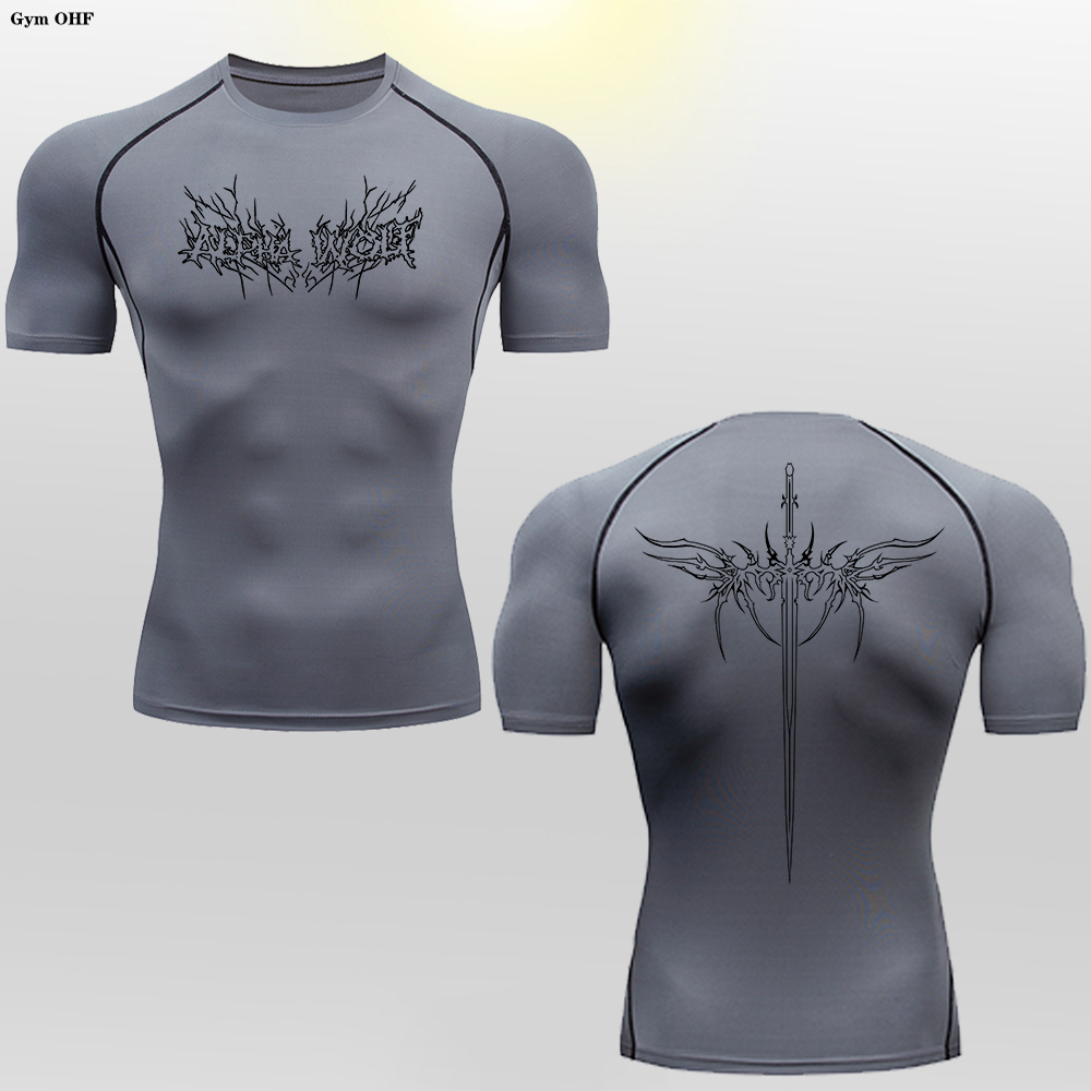 Alpha Wolf Design Gray Compression Shirt | Short & Long Sleeve For Men