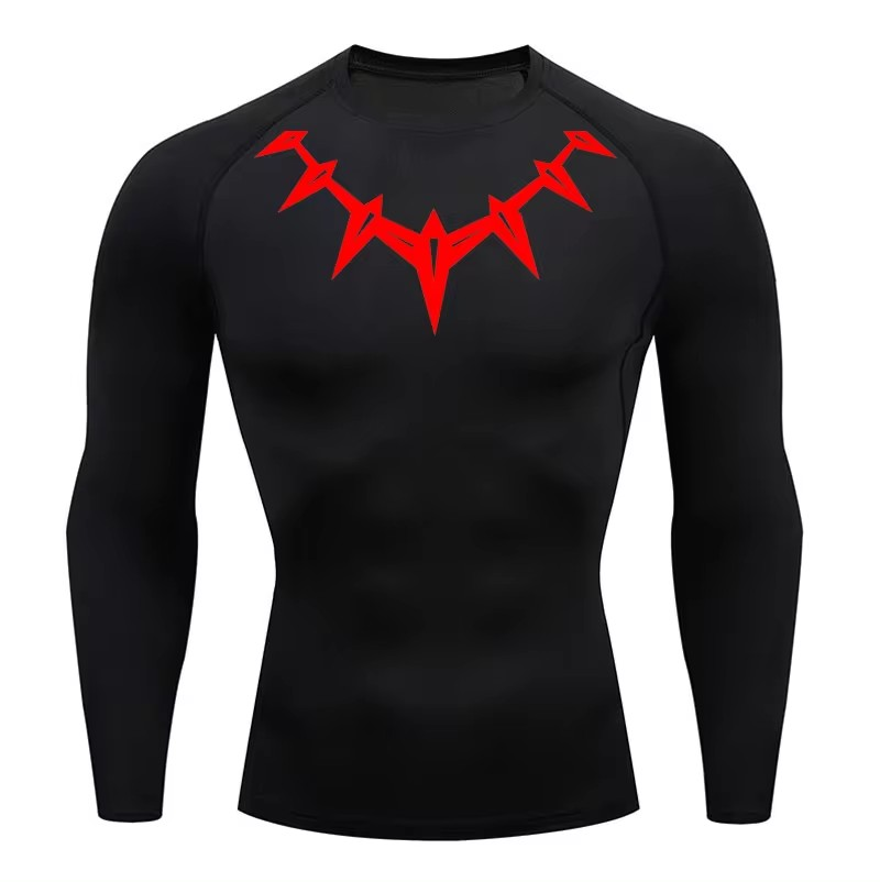 Black Panther Neck Printed Black Compression Shirt Long Sleeve FitFints