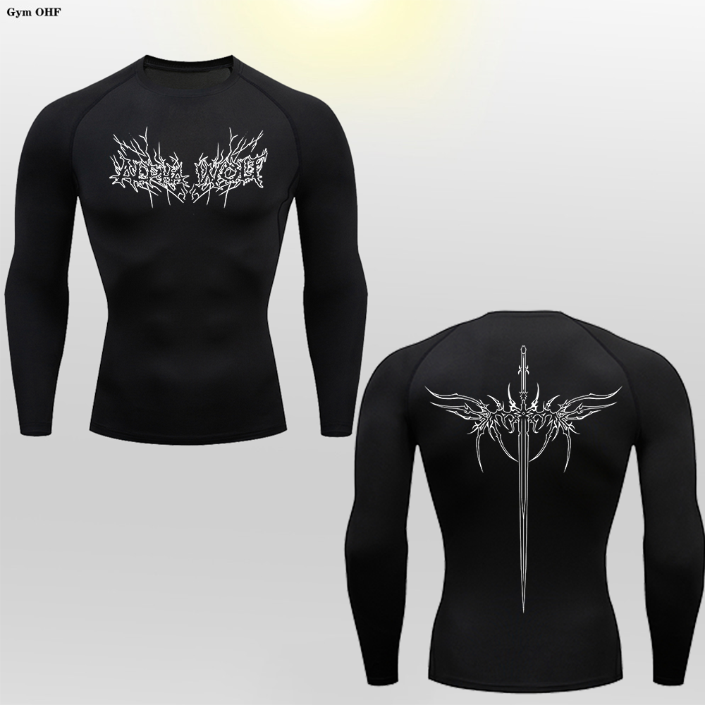 Alpha Wolf Design Black Compression Shirt | Short & Long Sleeve For Men