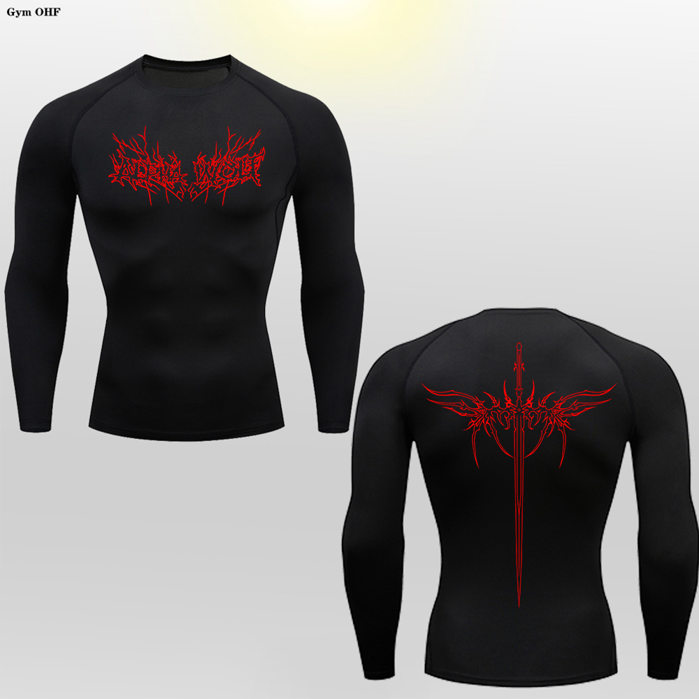 Alpha Wolf Design Black, Red Printed Compression Shirt | Short & Long Sleeve For Men