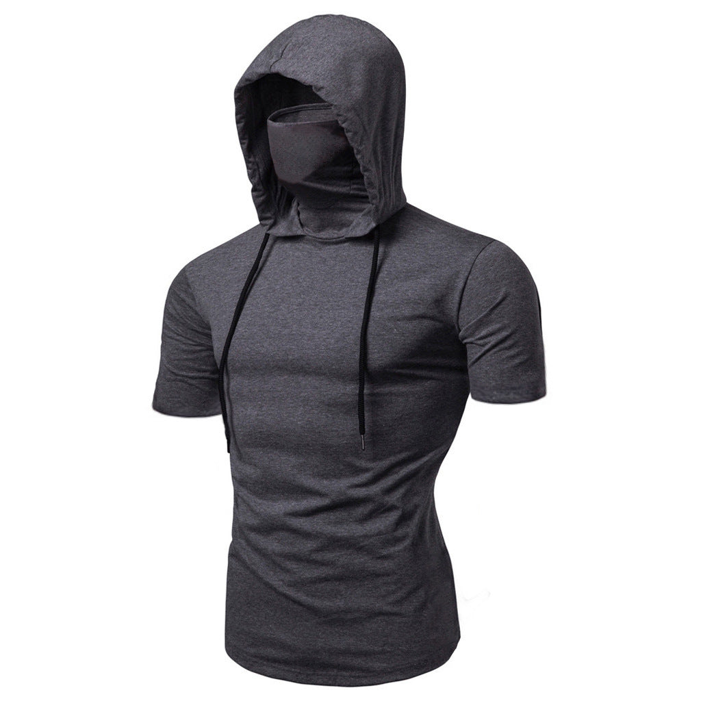 Men's Slim Fit Sport Hoodie with Mask - Gray